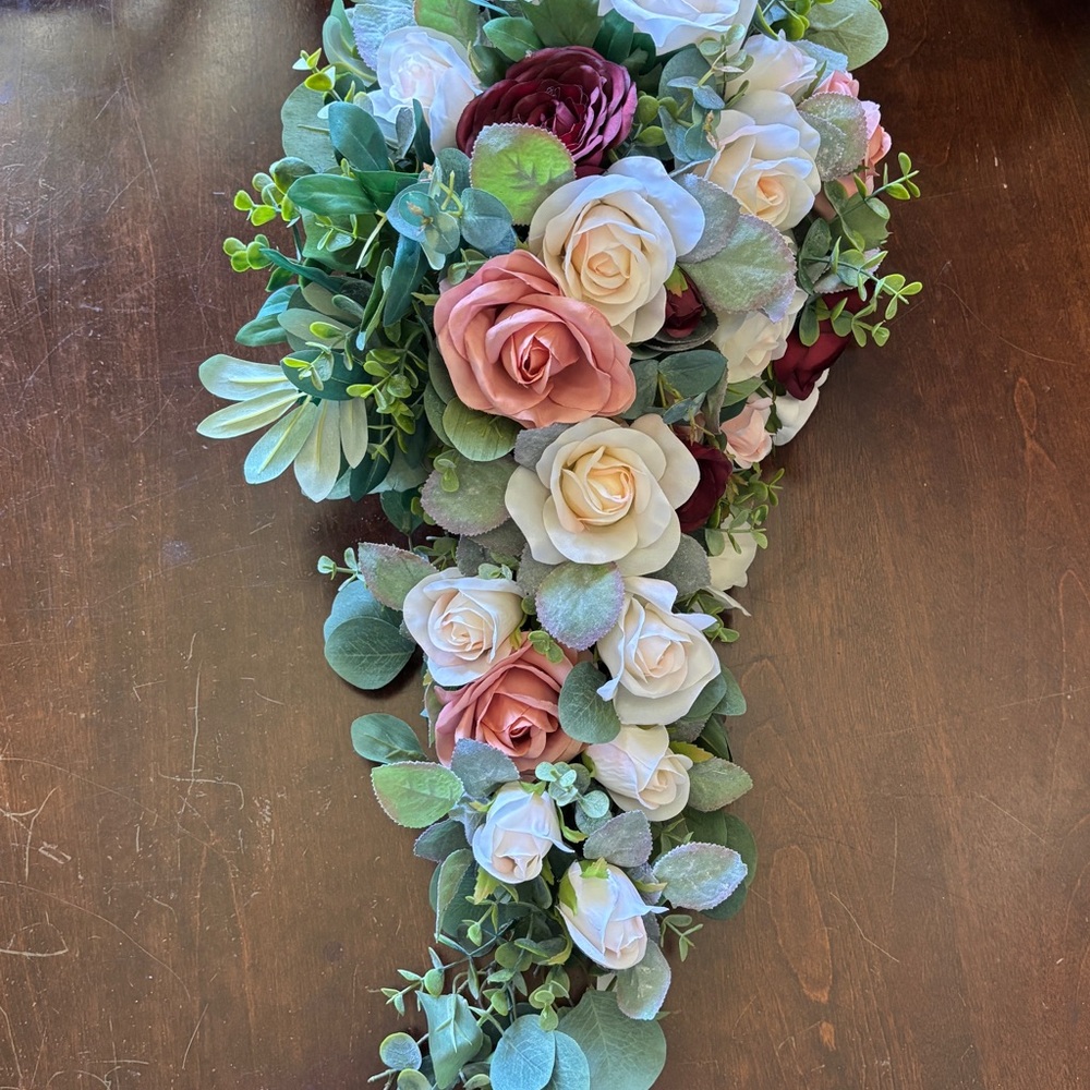Elegant Faux Flower Bouquet with Pink, Burgundy, and White Roses